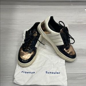 Proenza Schouler Black, Cream & Rose Gold Metallic Sneakers Size 36